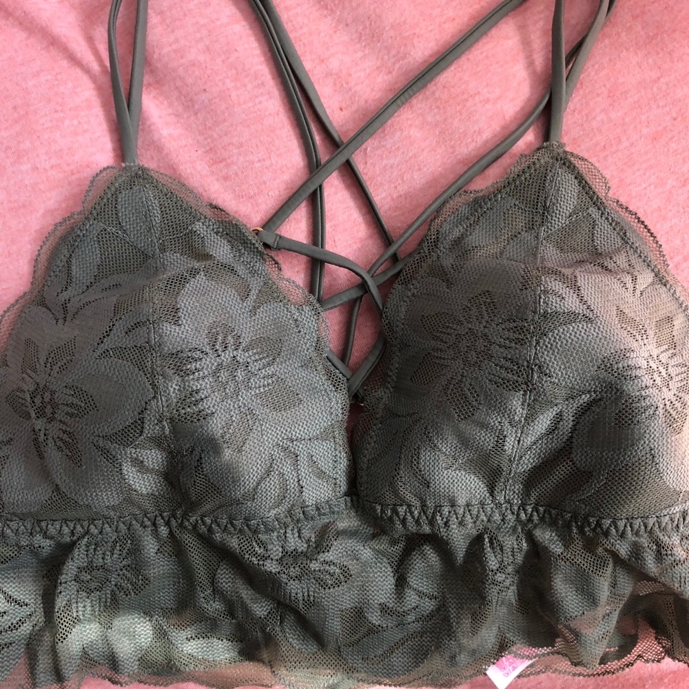 Pink lace strappy bralette green